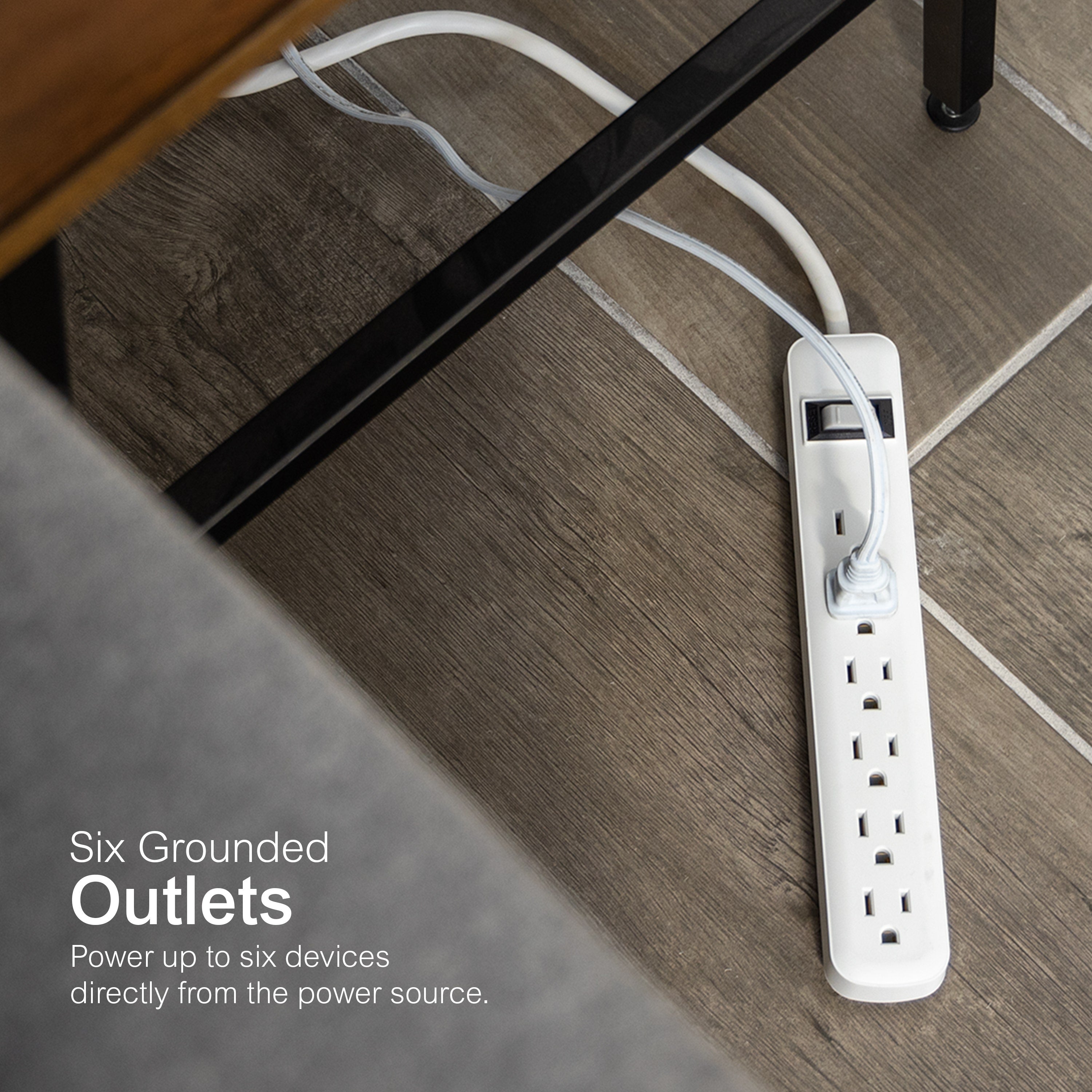 GE 6-Outlet 8ft. Power Strip, White