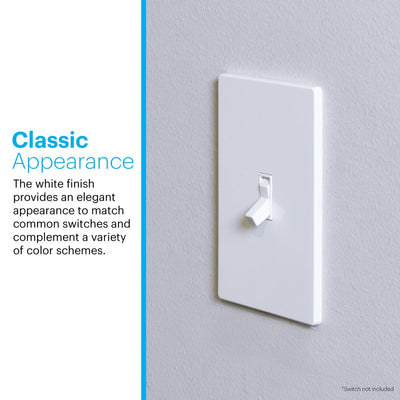 Power Gear Single Toggle Screwless Wall Plate, White, 5 Pack