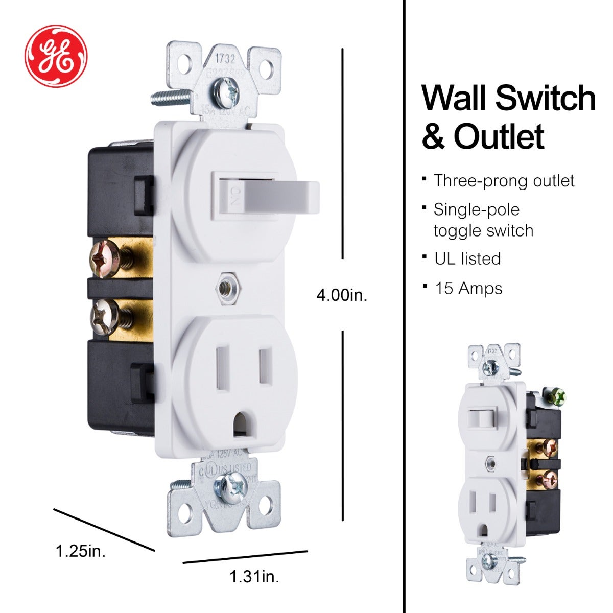 GE Wall Switch and Outlet Grounded Receptacle, White