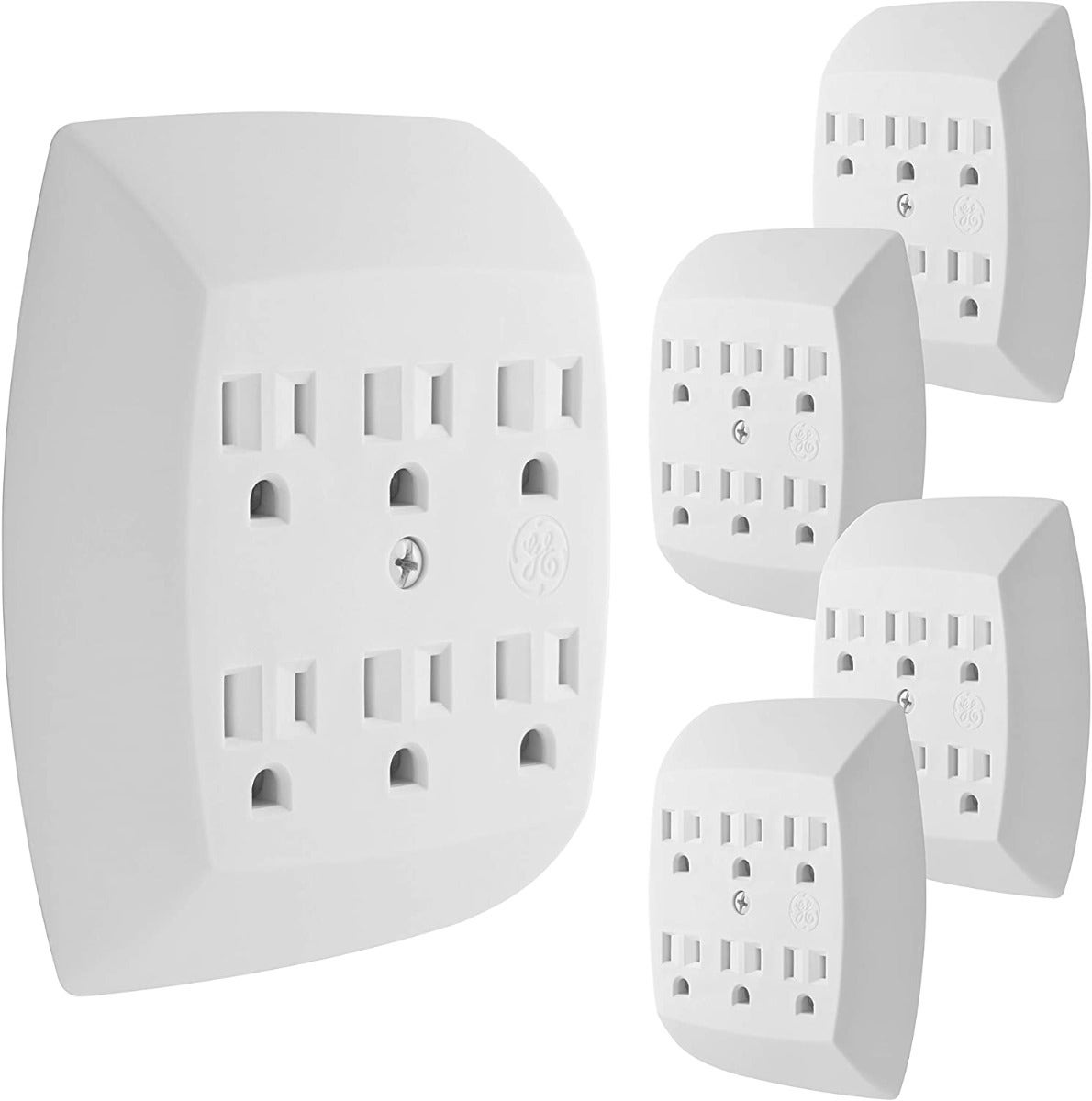GE 6-Outlet Wall Tap, 5 Pack, White