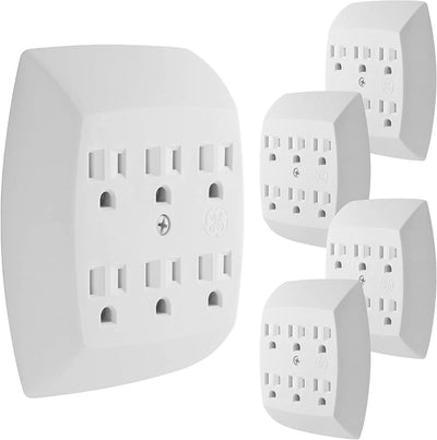 GE 6-Outlet Wall Tap, 5 Pack, White