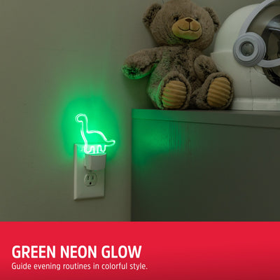 Energizer Dinosaur Plug-In Light Sensing LED Night Light, Neon Green