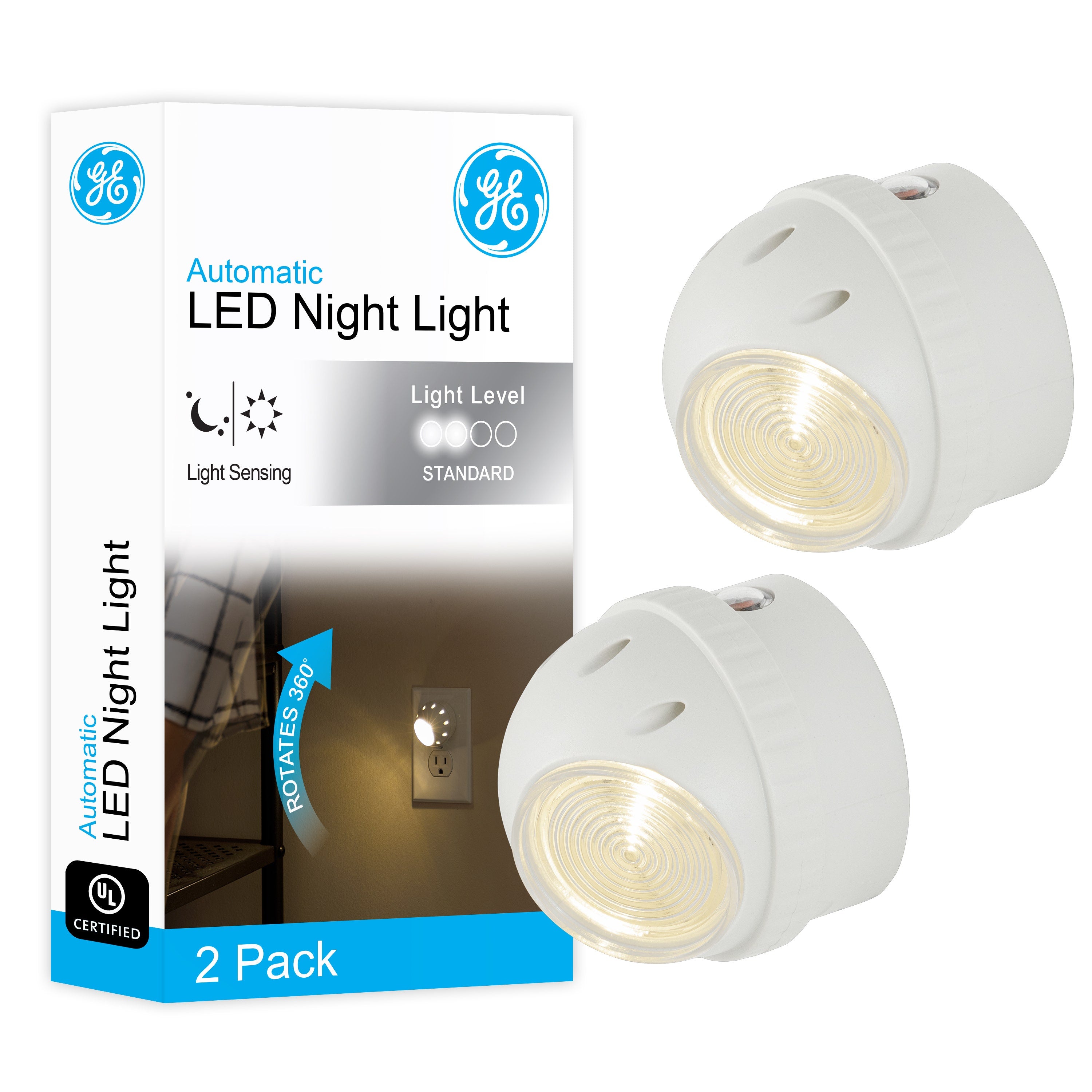 GE Light Sensing LED Night Light, 2 Pack, White