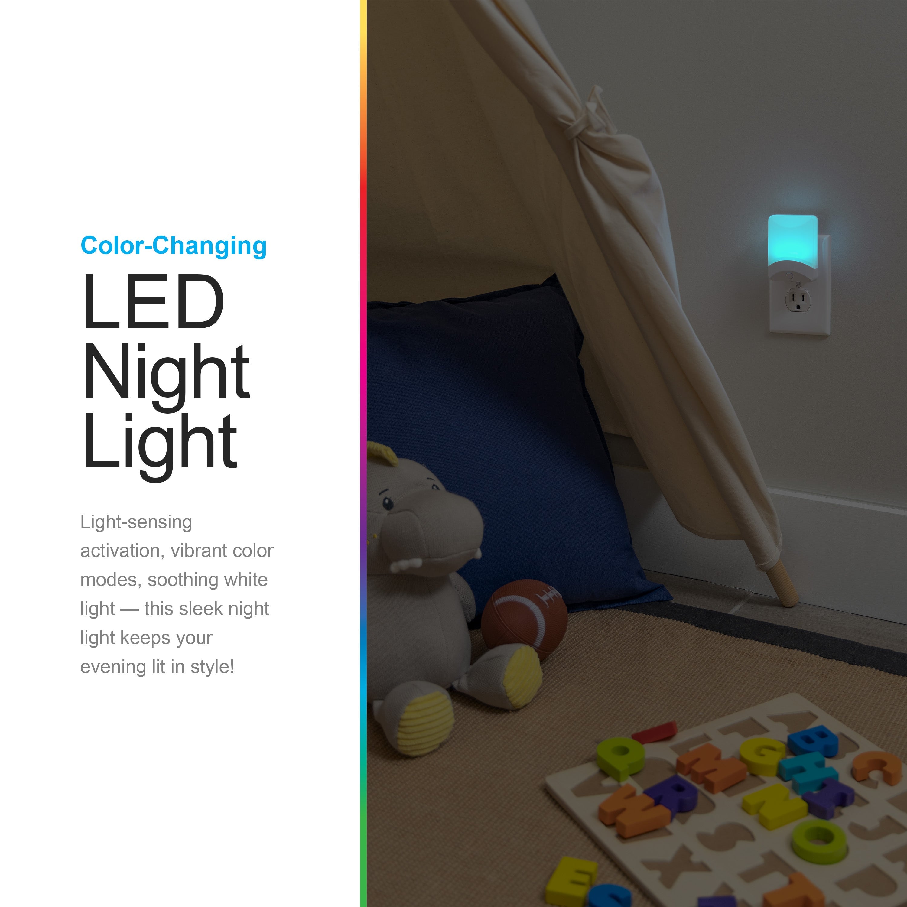 GE Color Changing Light Sensing LED Night Light, White