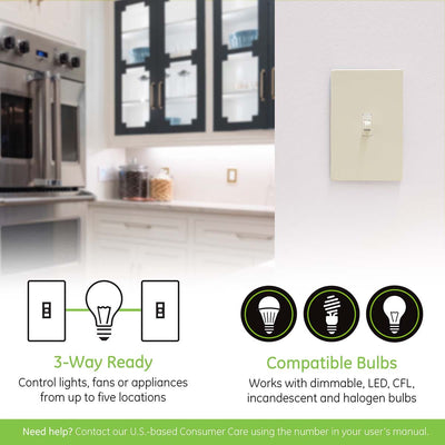 Enbrighten Z-Wave In-Wall Smart Toggle Switch with QuickFit™ and SimpleWire™, 2 Pack, Light Almond