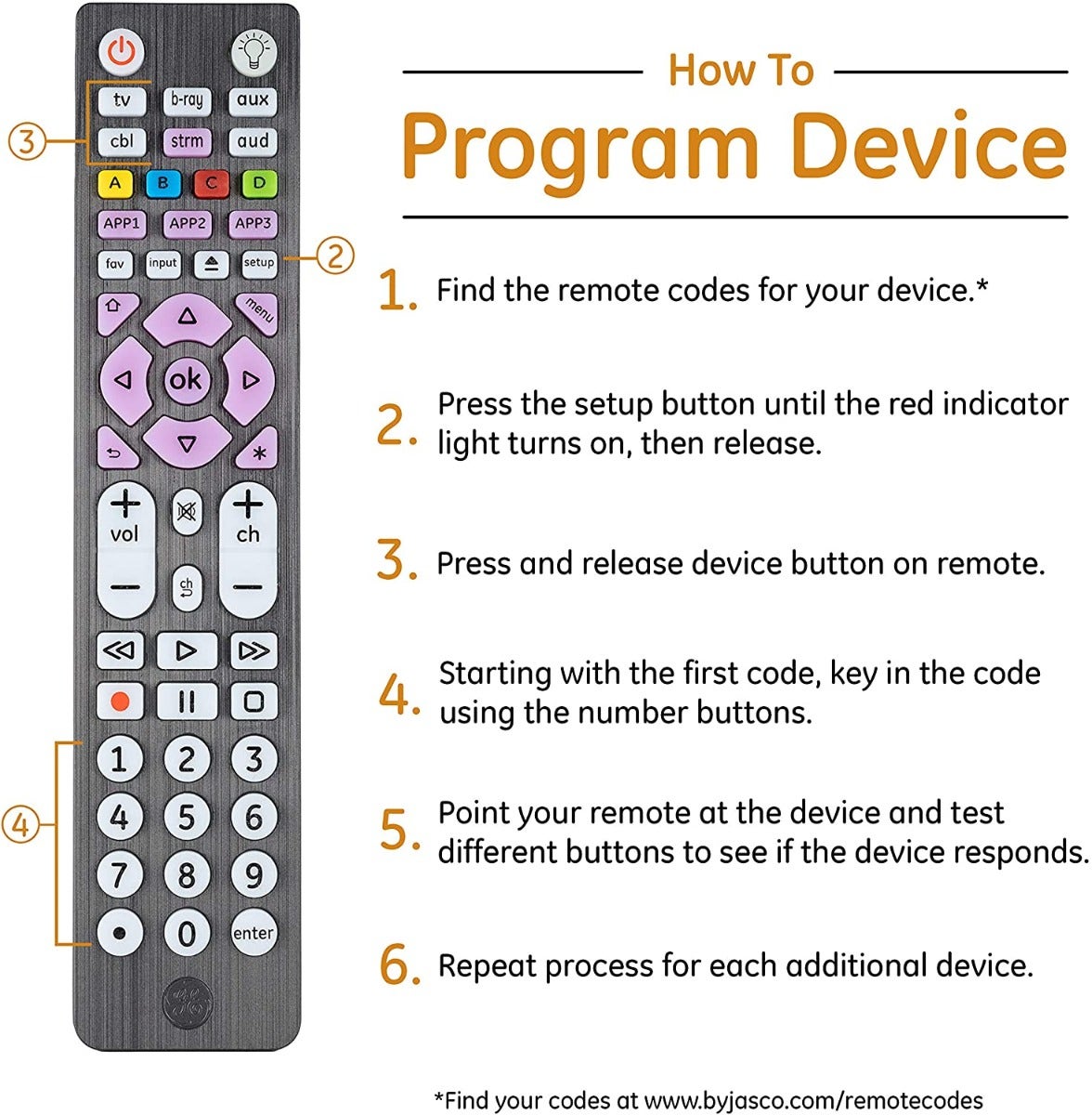 GE 6-Device Backlit Universal Remote, Brushed Black
