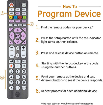 GE 6-Device Backlit Universal Remote, Brushed Black
