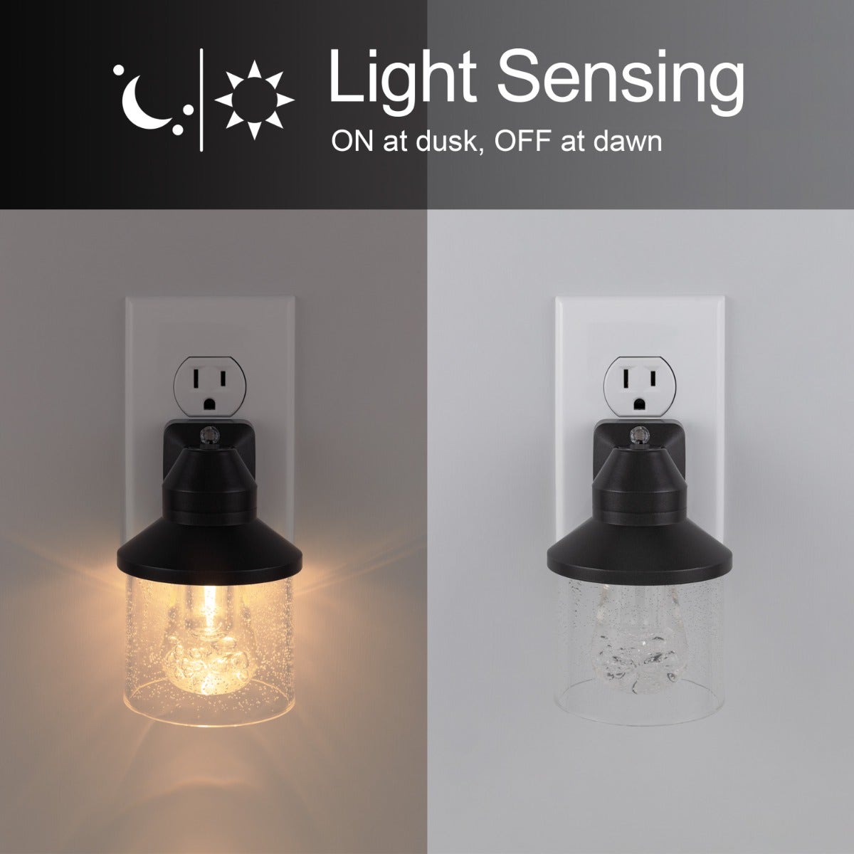 GE Vintage Light Sensing LED Night Light with Shade, Black