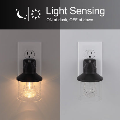GE Vintage Light Sensing LED Night Light with Shade, Black