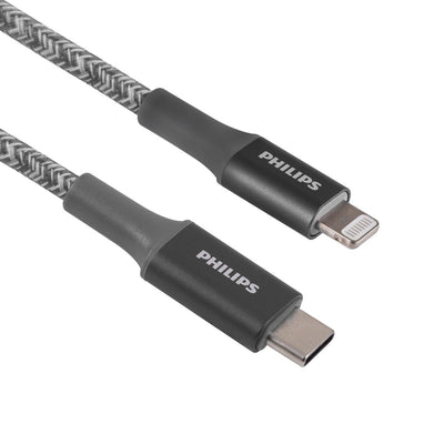 Philips 3ft. USB-C to Lightning Charging Cable with Braided Cord, 2 Pack, Gray