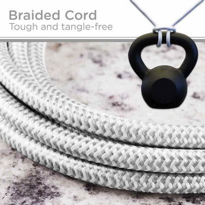 Cordinate 2-Outlet 2-USB 10ft. Braided Extension Cord with Surge Protection, White/Gray