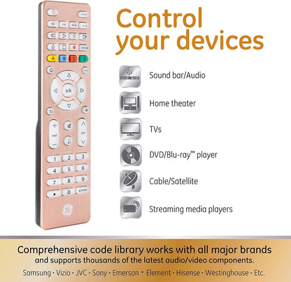 GE 4-Device Backlit Universal Remote, Brushed Rose Gold