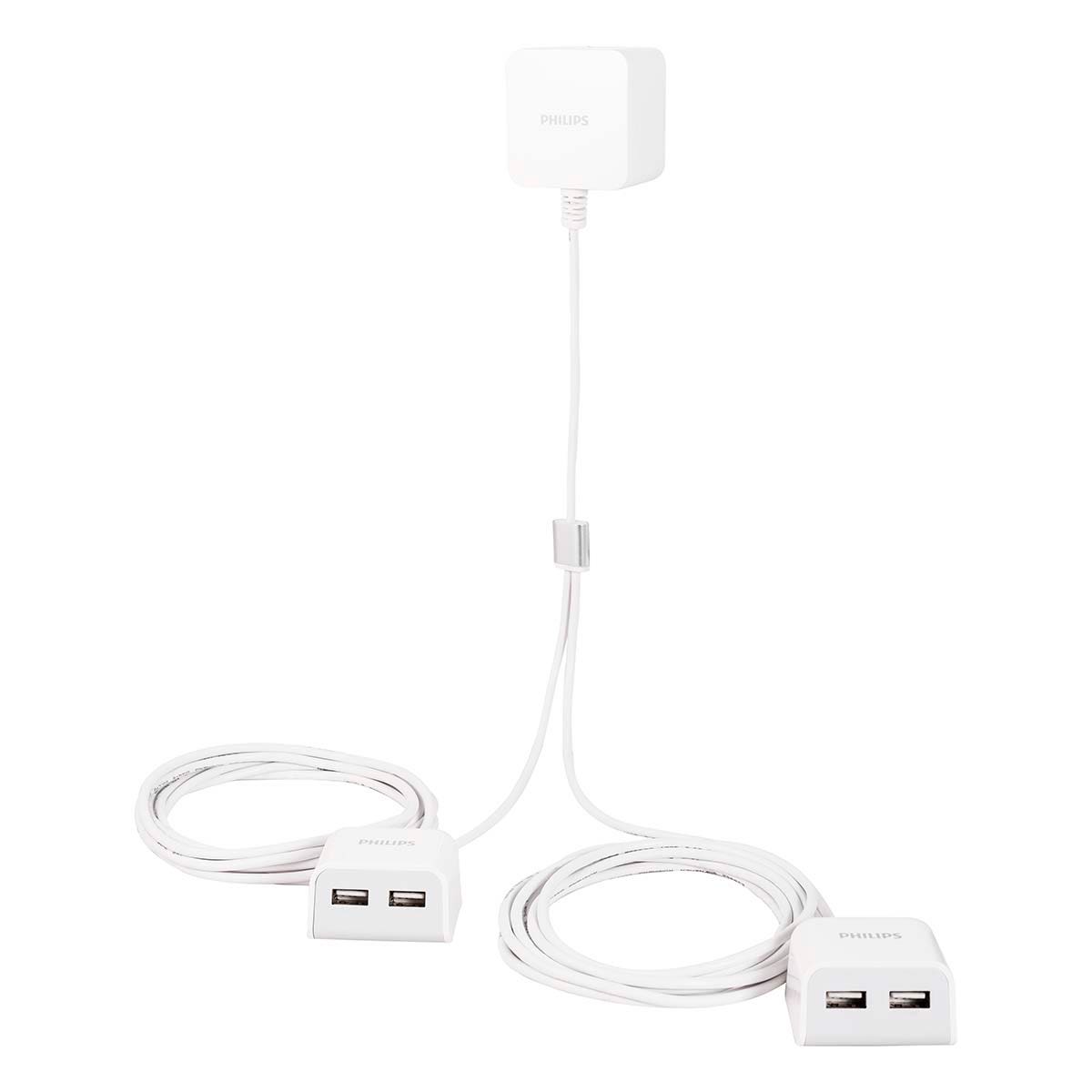 Philips 16ft. 2-USB Tabletop Charger with Splitter Power Cord, White