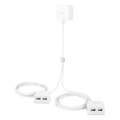 Philips 16ft. 2-USB Tabletop Charger with Splitter Power Cord, White