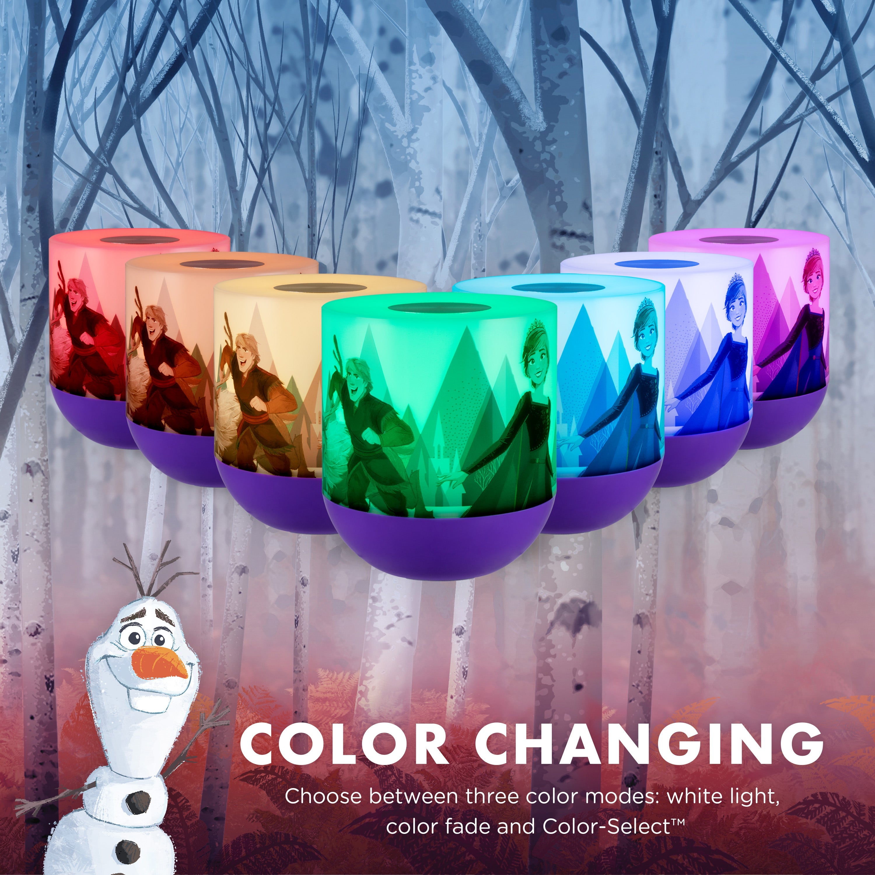 Disney Frozen II  Color Changing Tabletop LED Lamp Night Light, Purple