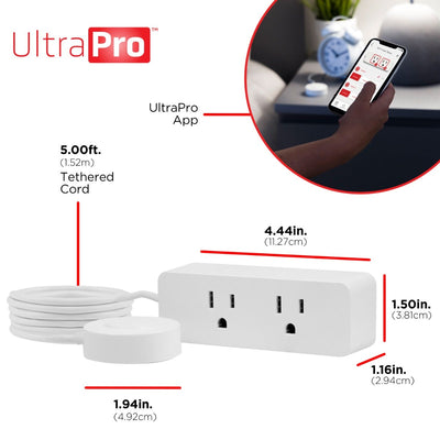 UltraPro Plug-In 2-Outlet WiFi Smart Plug with Push Button, White