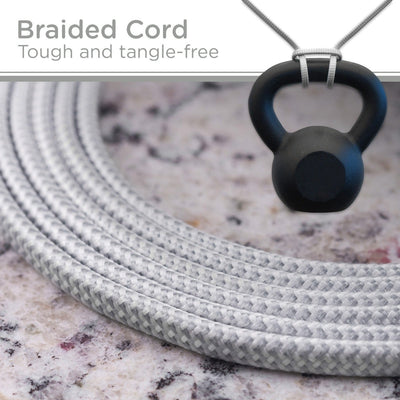 Cordinate 3-Outlet 2ft. Braided Extension Cord with Flat Plug, White/Gray