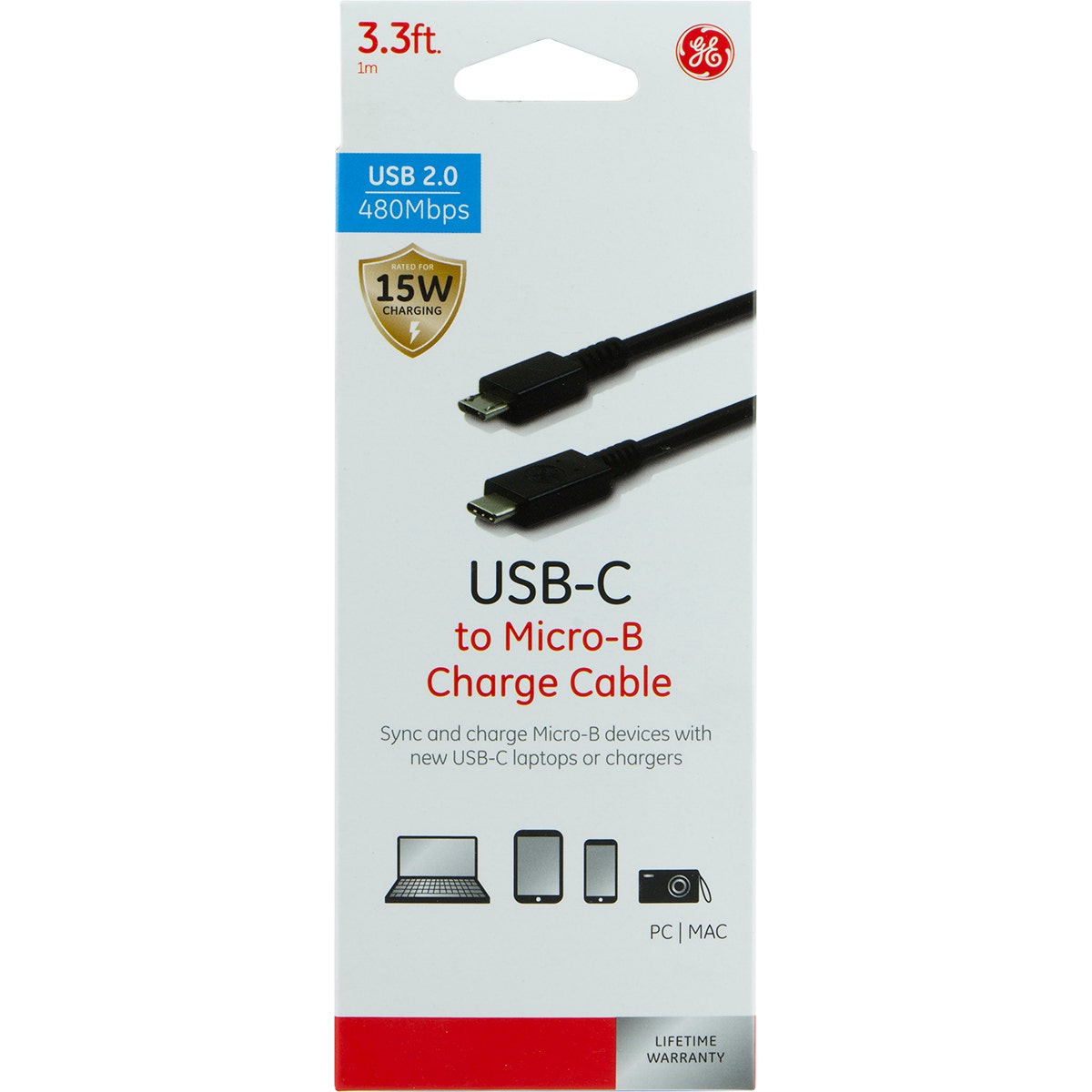 GE 3.3ft. USB-C to Micro-USB Charging Cable, Black