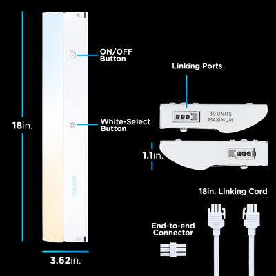Enbrighten 18in. Direct Wire LED Light Bar, White