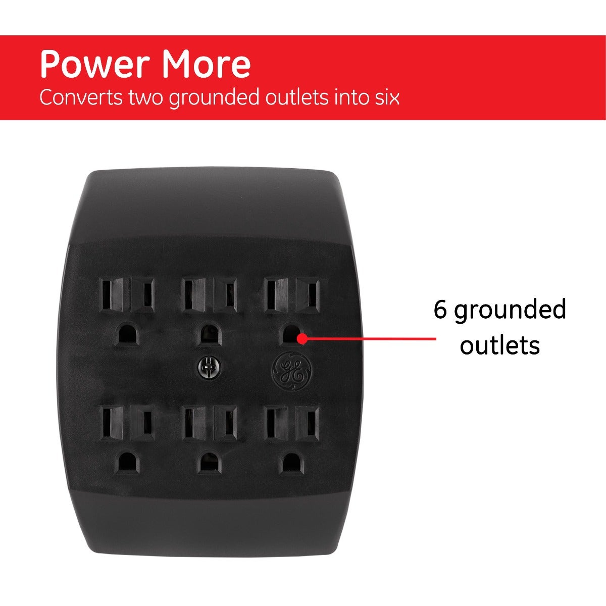 GE 6-Outlet Wall Tap, 2 Pack, Black