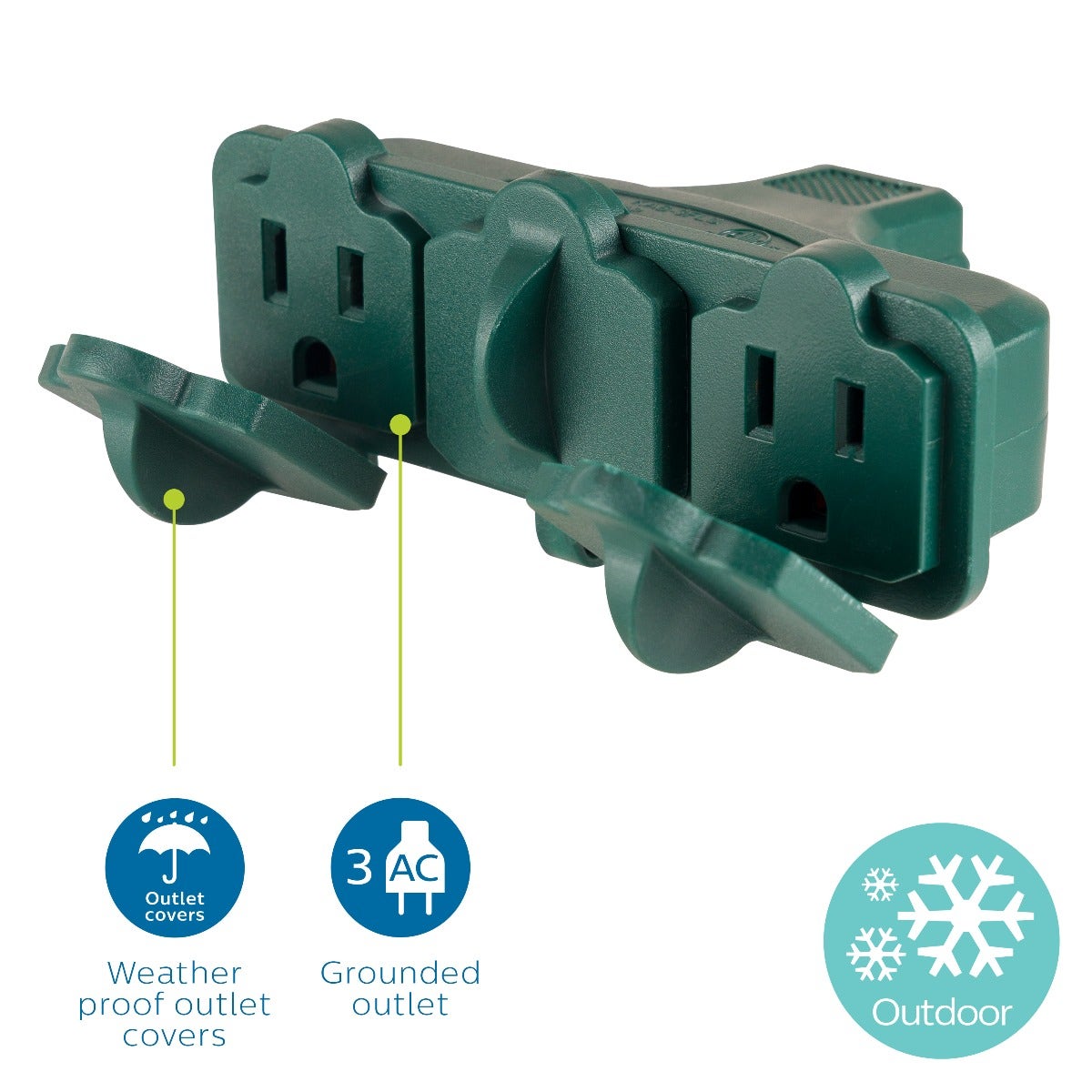 Philips 3-Outlet Heavy Duty Wall Tap, Green