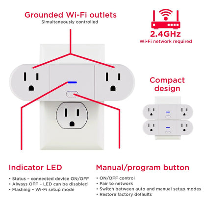 UltraPro Plug-In 2-Outlet WiFi Smart Switch, 2 Pack, White