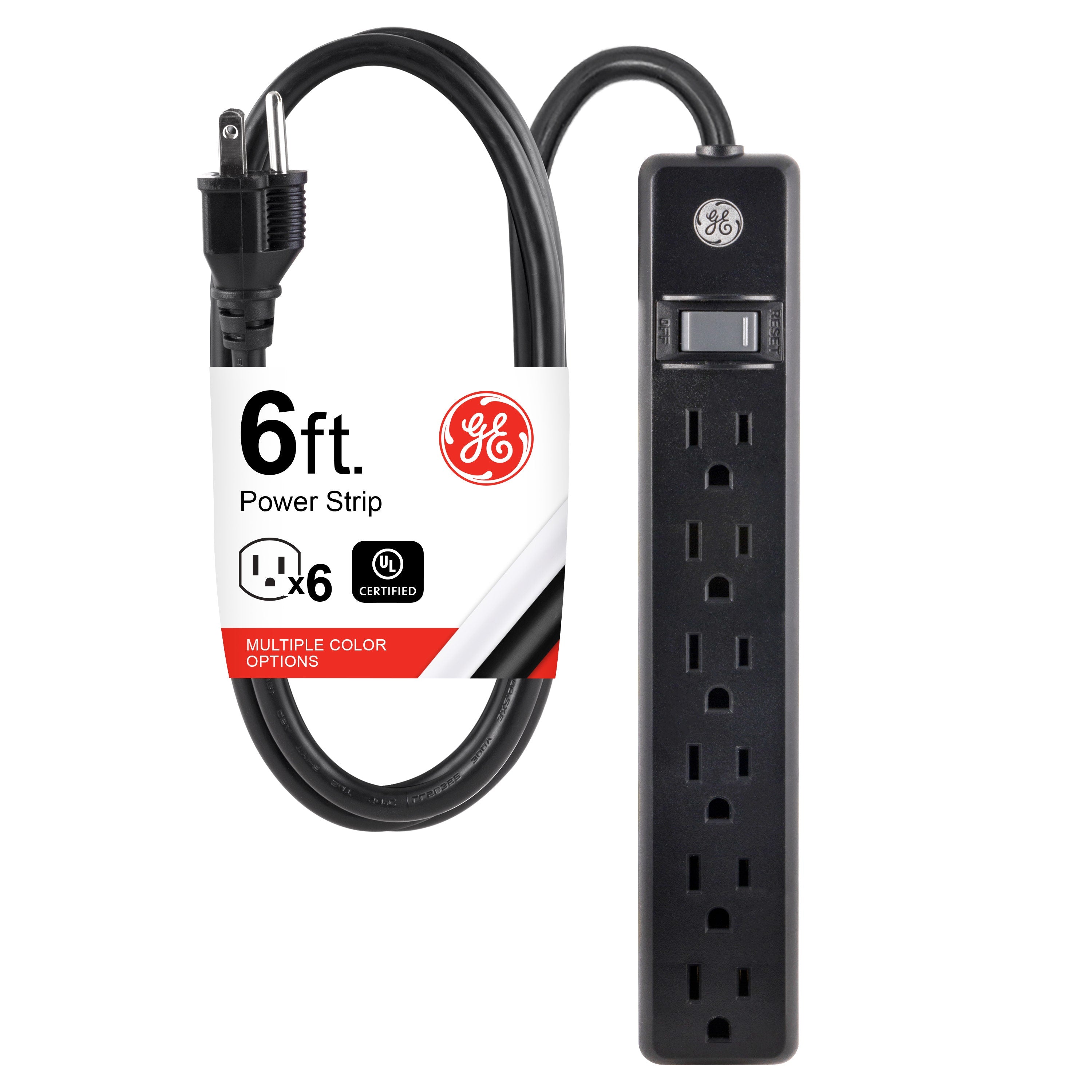 GE 6-Outlet 6ft. Power Strip, Black