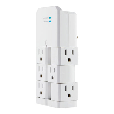 GE 6-Outlet Wall Tap with Surge Protection and Swivel Outlets, White