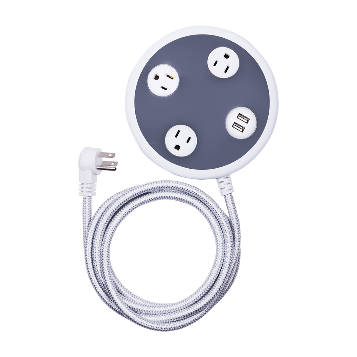 GE Pro 3-Outlet 2-USB 8ft. Braided Extension Cord with Surge Protection, Gray/White