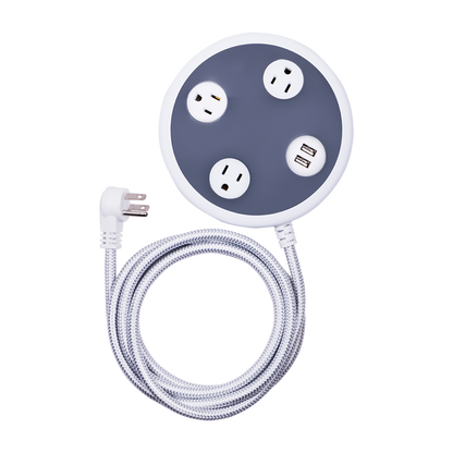 GE Pro 3-Outlet 2-USB 8ft. Braided Extension Cord with Surge Protection, Gray/White
