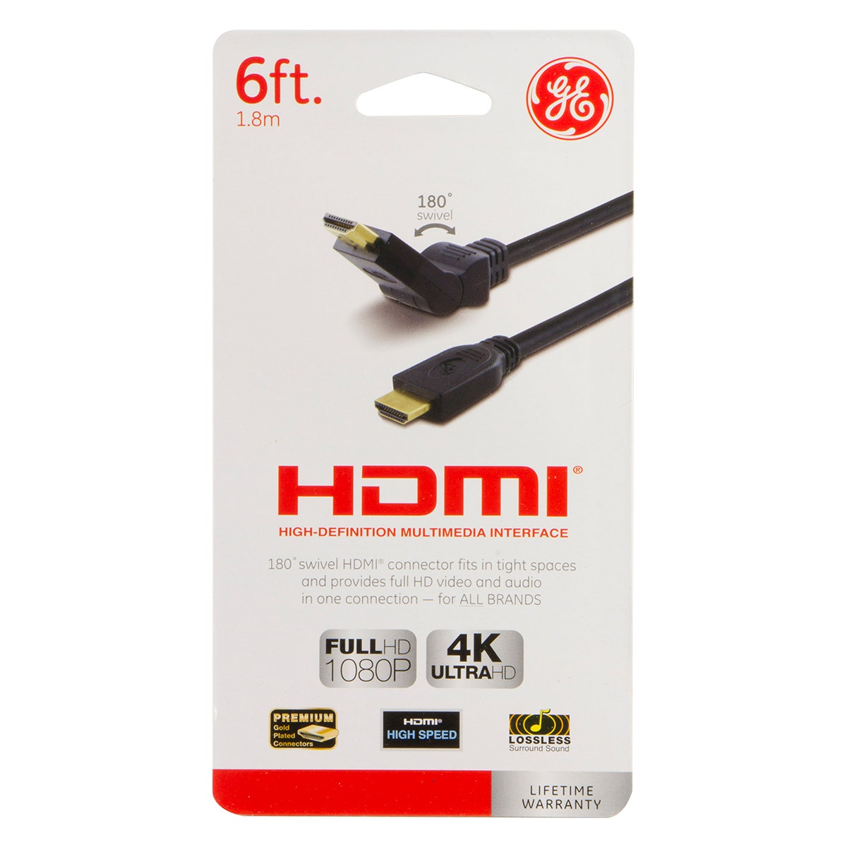 GE 6ft. HDMI Cable with Ethernet and Swivel Connector, Black