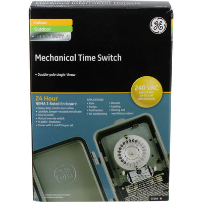 GE Indoor/Outdoor 24-Hour Heavy Duty Mechanical Time Switch, 240 VAC, Gray