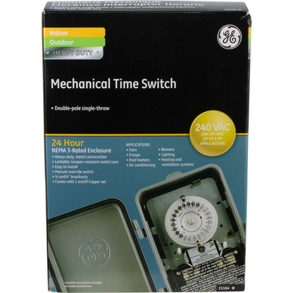 GE Indoor/Outdoor 24-Hour Heavy Duty Mechanical Time Switch, 240 VAC, Gray