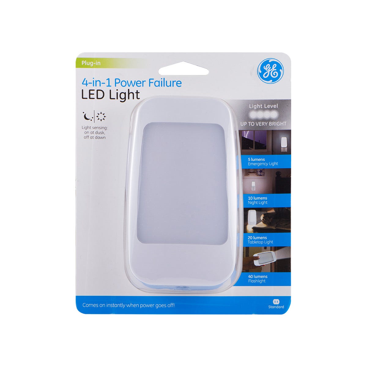 GE 4-in-1 Rechargeable Power Failure Light Sensing LED Night Light, White
