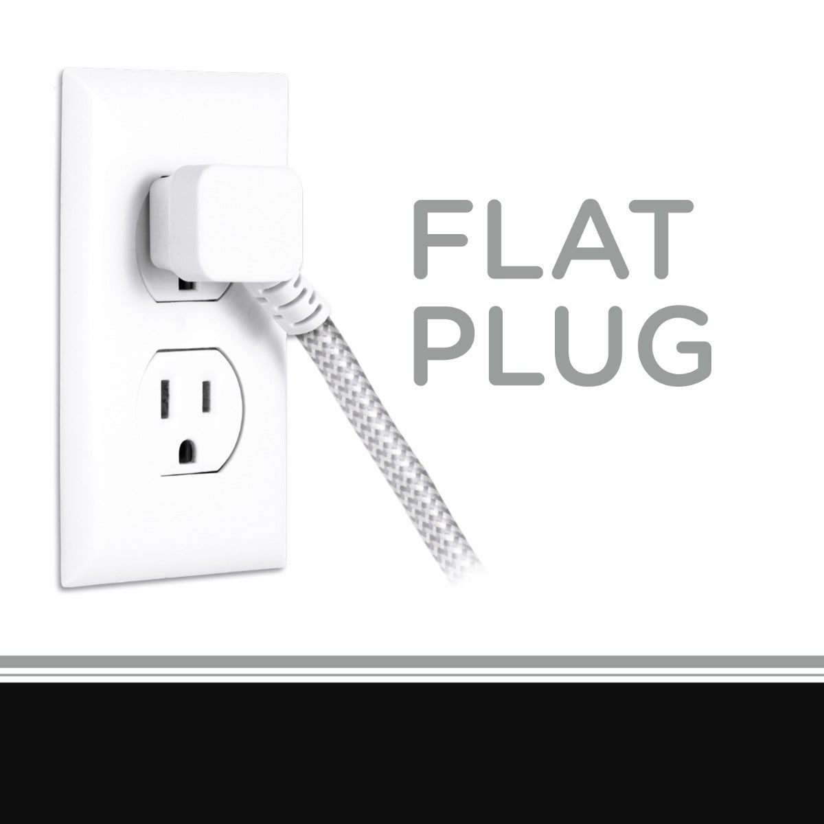 Cordinate 3-Outlet 8ft. Braided Extension Cord, Gray/White