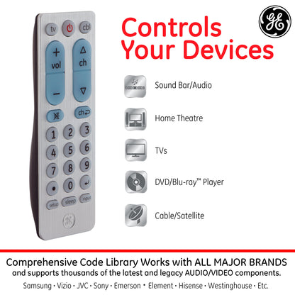GE 2-Device Universal Remote, Brushed Silver