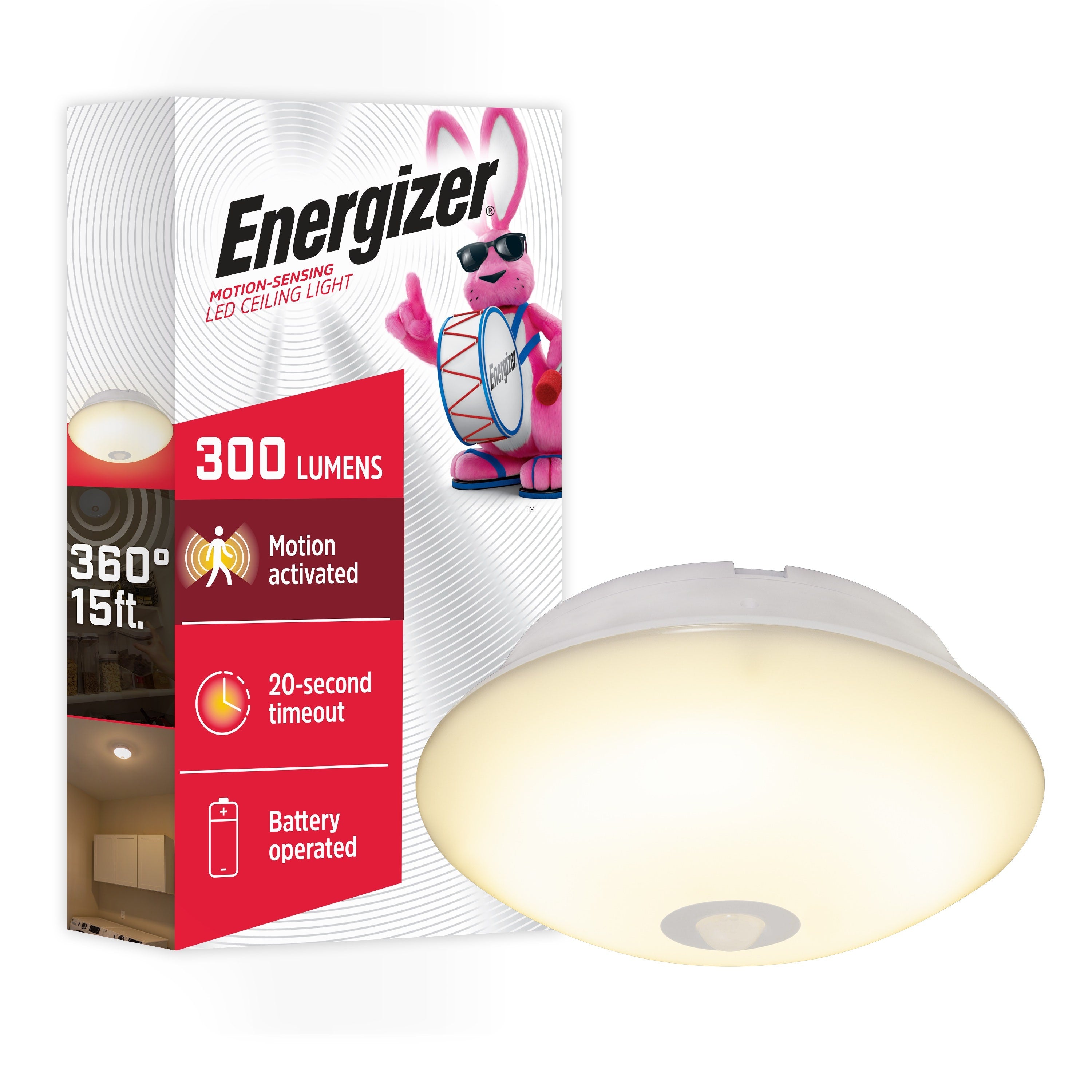 Energizer Battery Operated LED Ceiling Light Fixture, White