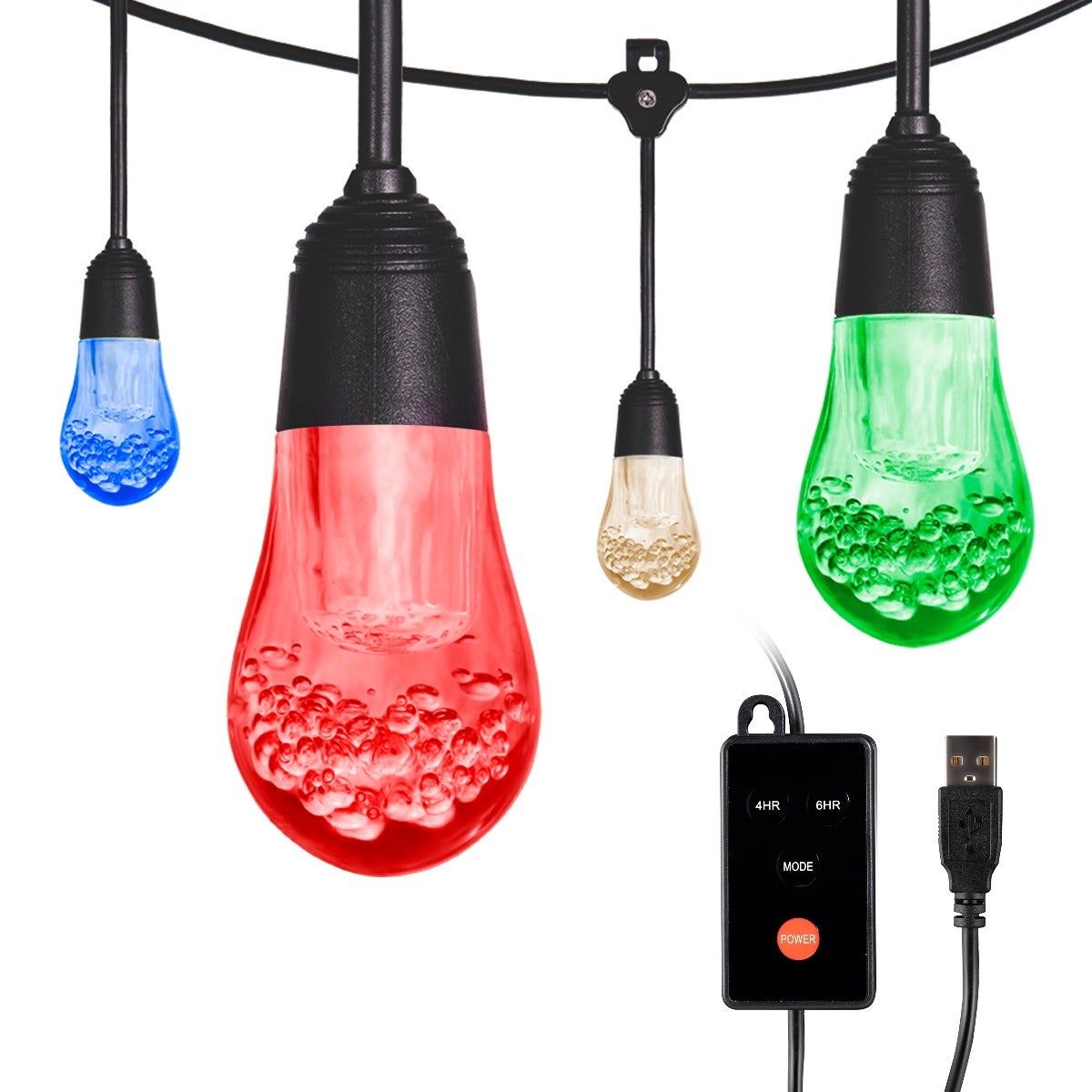 Enbrighten USB Color-Changing LED Cafe Lights, 12 Bulbs, 12ft. Black Cord
