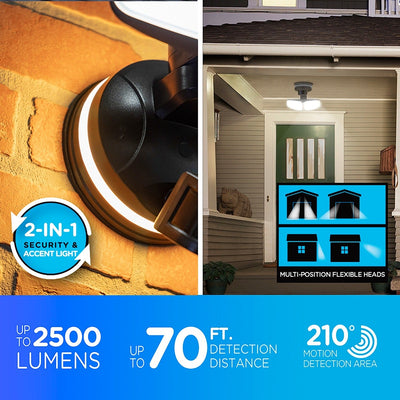 Enbrighten VIBE Outdoor 2-Head Motion-Sensing Back Lit WiFi LED Security Light, Bronze