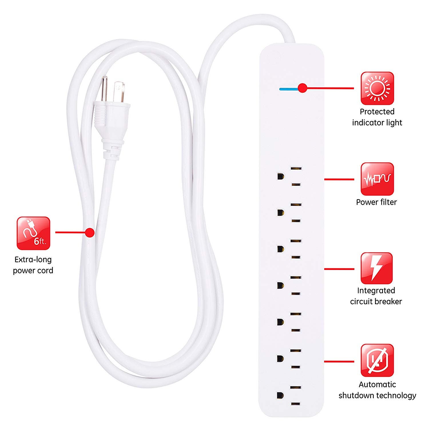 GE Pro 7-Outlet 6ft. Surge Protector, White