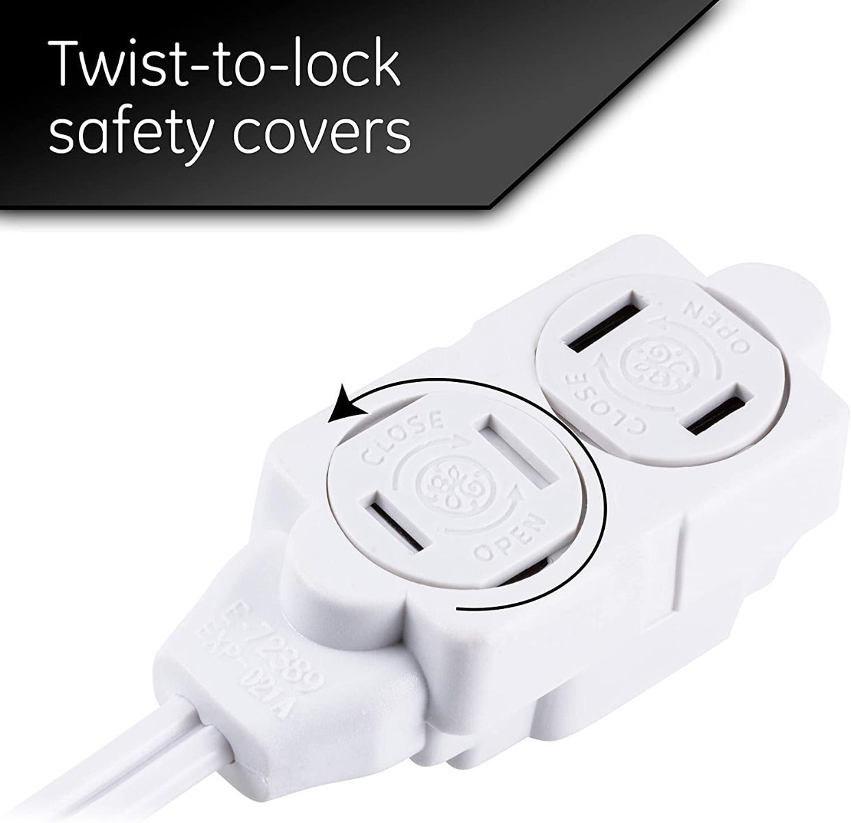 GE 3-Outlet 6ft. Extension Cord with Twist-to-Close Outlets, 2 Pack, White