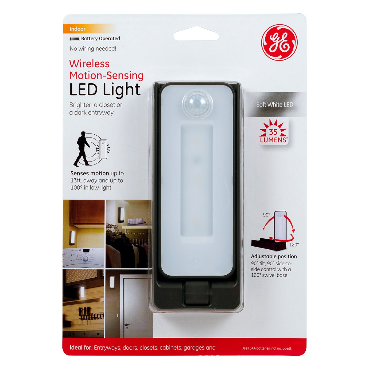 GE Battery Operated Motion Sensing Swivel LED Task Light, Black
