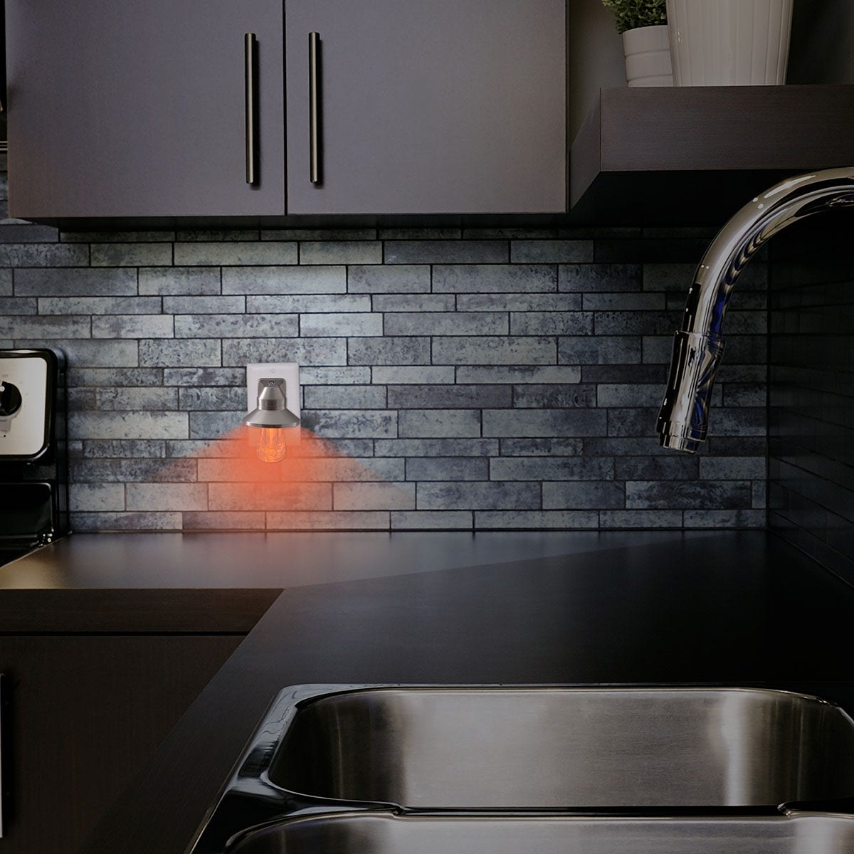 GE Vintage Color-Changing Light Sensing LED Night Light, Brushed Nickel