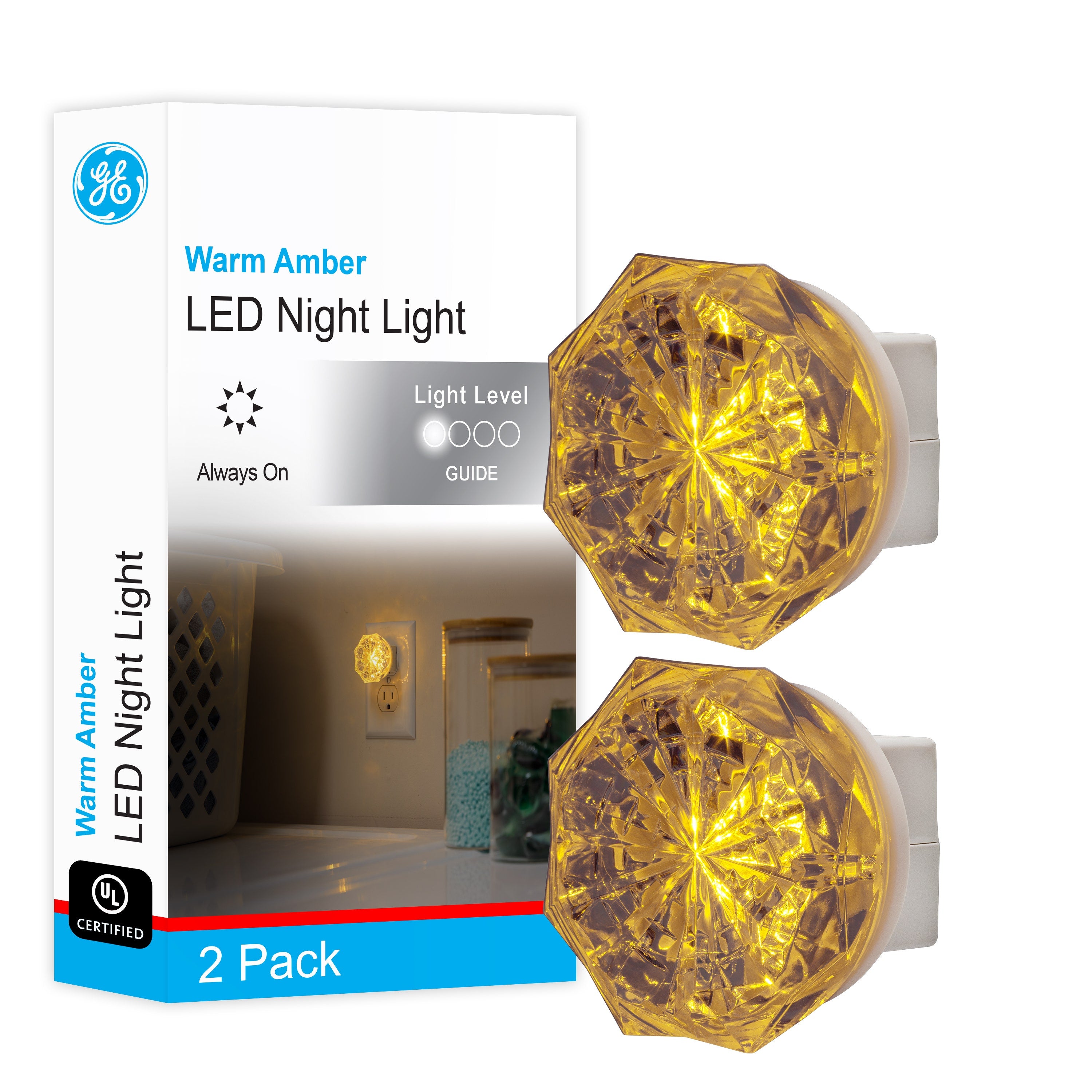 GE Jewel Always On LED Night Light, 2 Pack, White