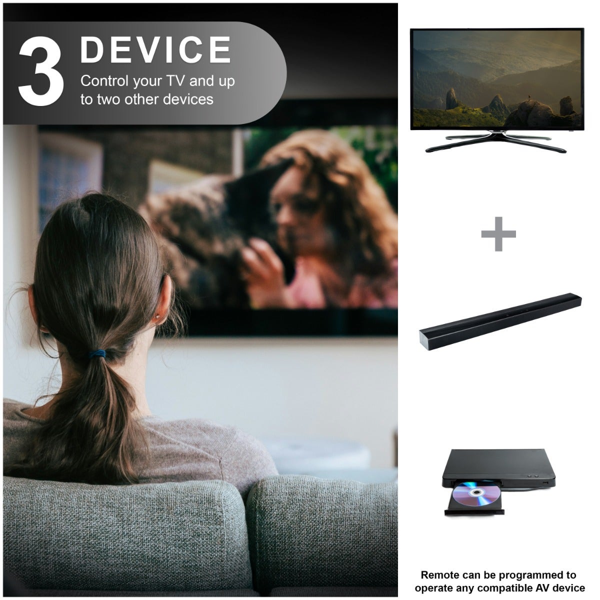 GE 3-Device Universal Remote, Black