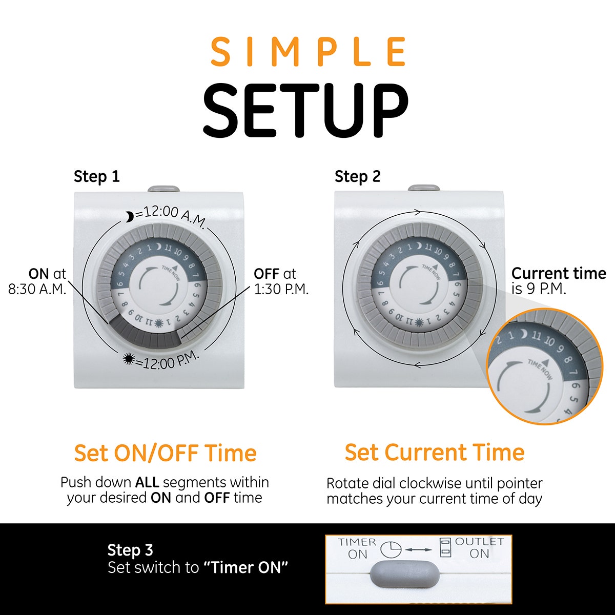GE Indoor Plug-In 24-Hour Mechanical Timer, White