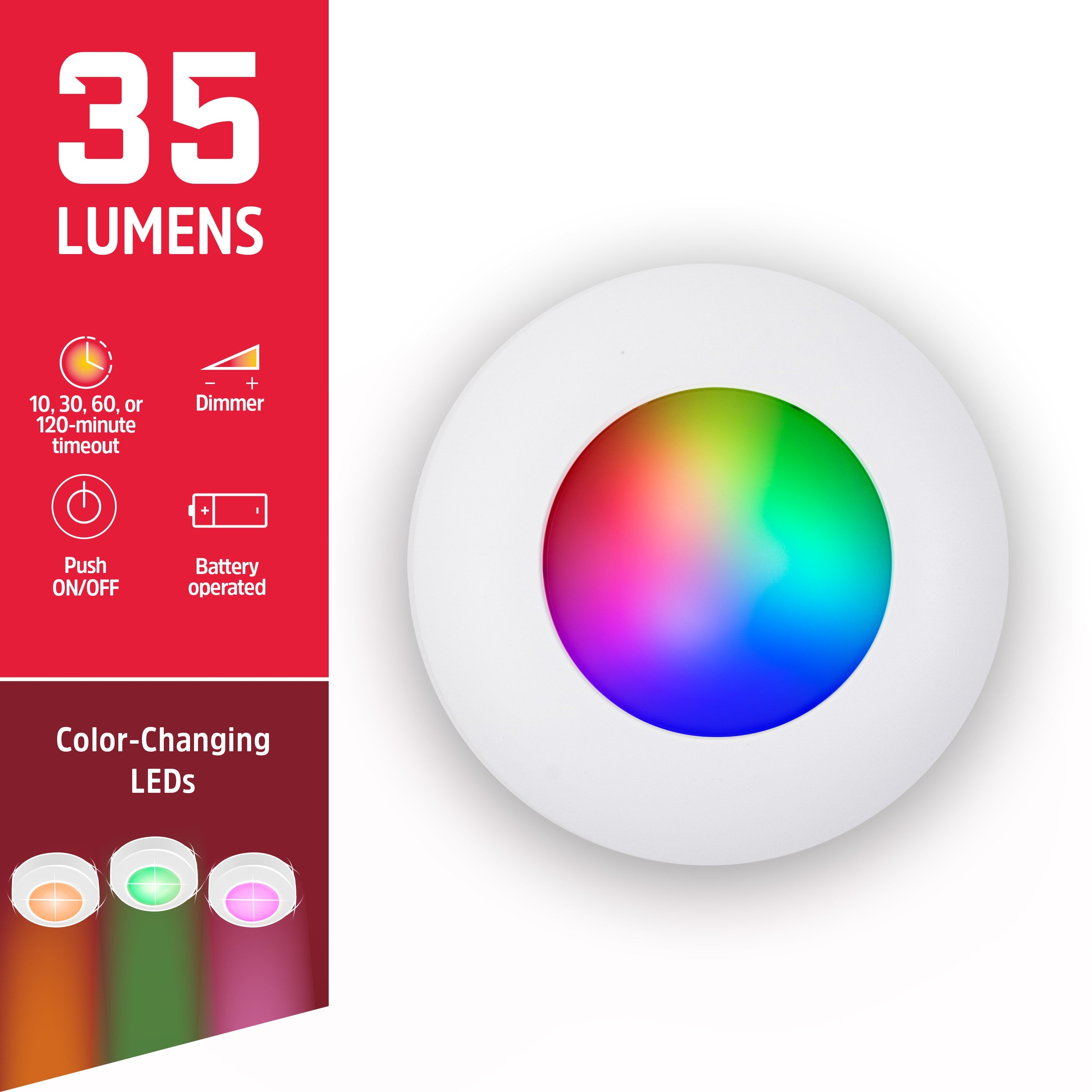 Energizer Battery Operated Color-Changing LED Puck Lights with Remote, 2 Pack, White