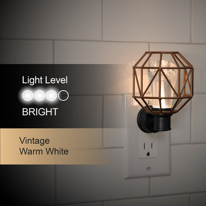 GE Vintage Geometric Cage Frame Light Sensing LED Night Light, Bronze
