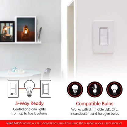 Enbrighten Zigbee In-Wall Smart Dimmer with QuickFit™ and SimpleWire™ and Energy Monitoring, White/Almond