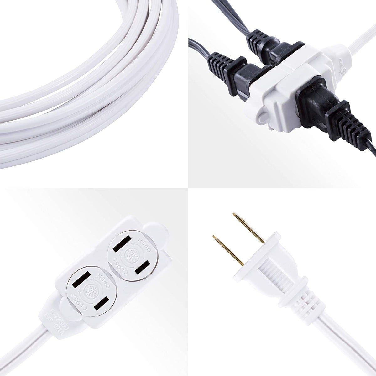 GE 3-Outlet 6ft. Extension Cord with Twist-to-Close Outlets, 2 Pack, White